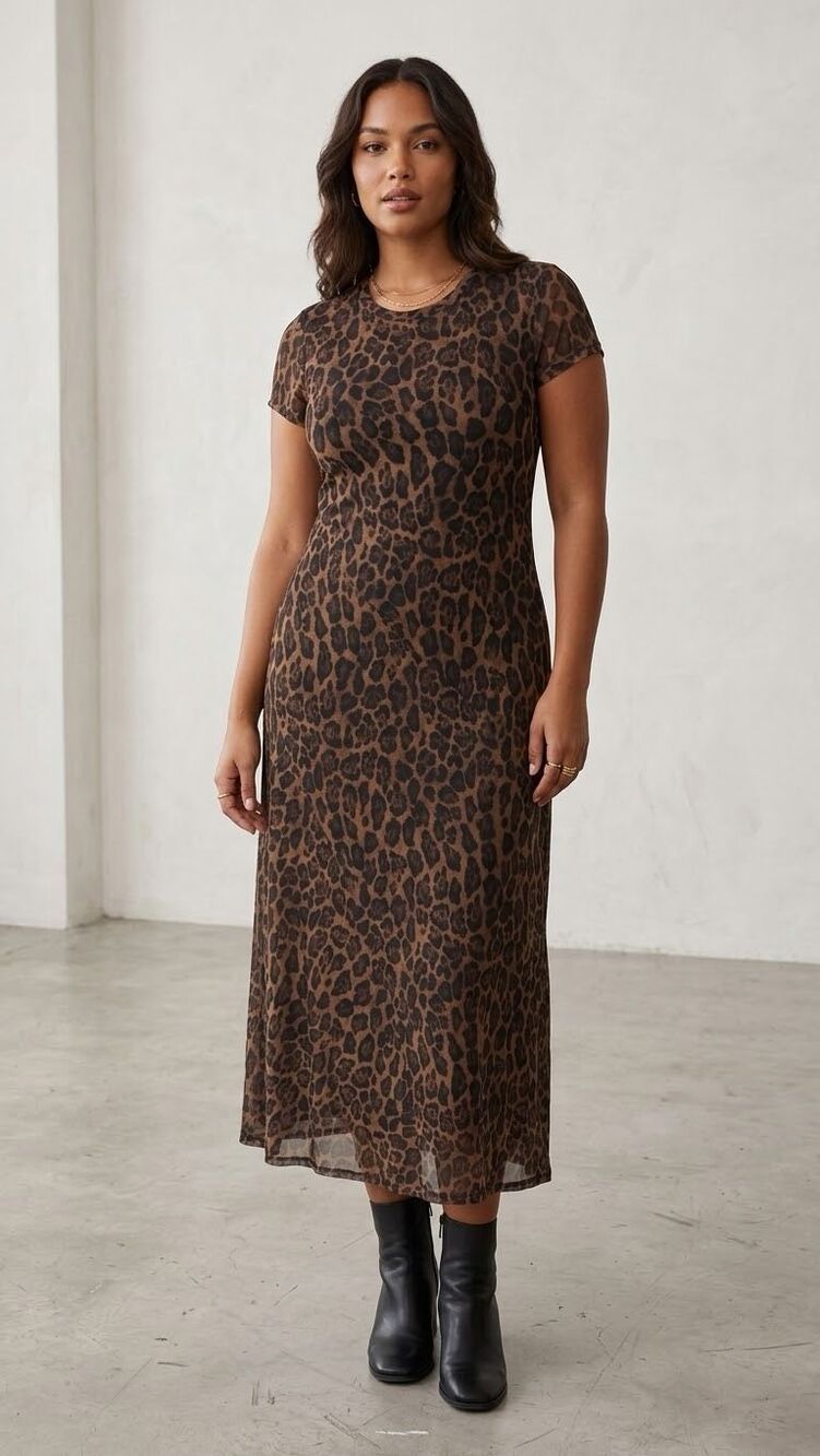 NWT Rachel Zoe Mesh Leopard Print Midi Dress - Size Small B21